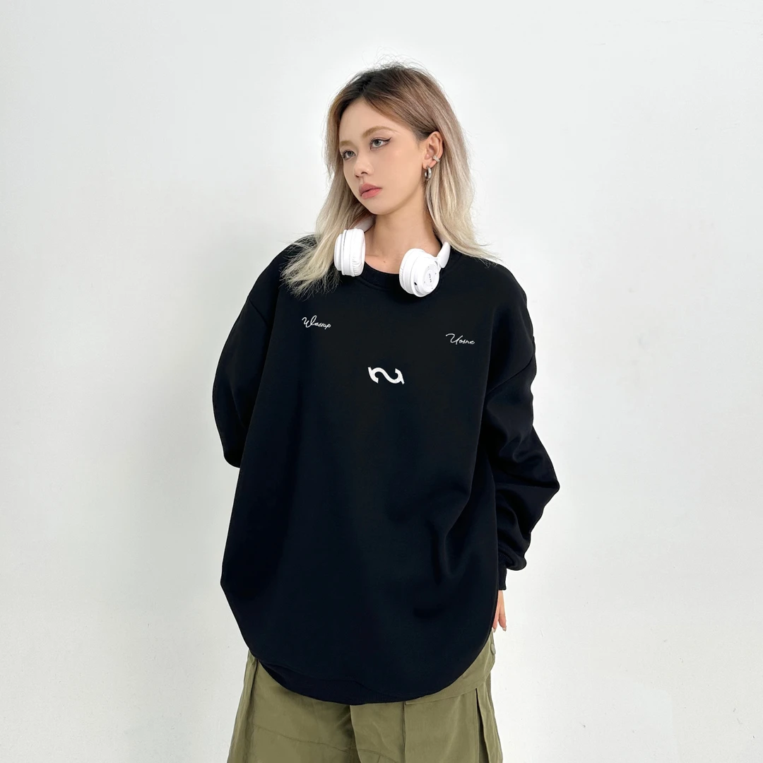 美式刺绣字母圆领薄款卫衣女2025新款秋冬季宽松套头情侣外套上衣