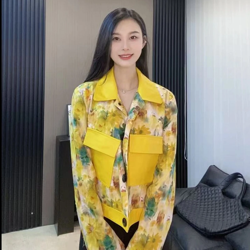 【欣欣严选】百香芒果印花拼接百搭防脏女薄款高品位防晒短外套