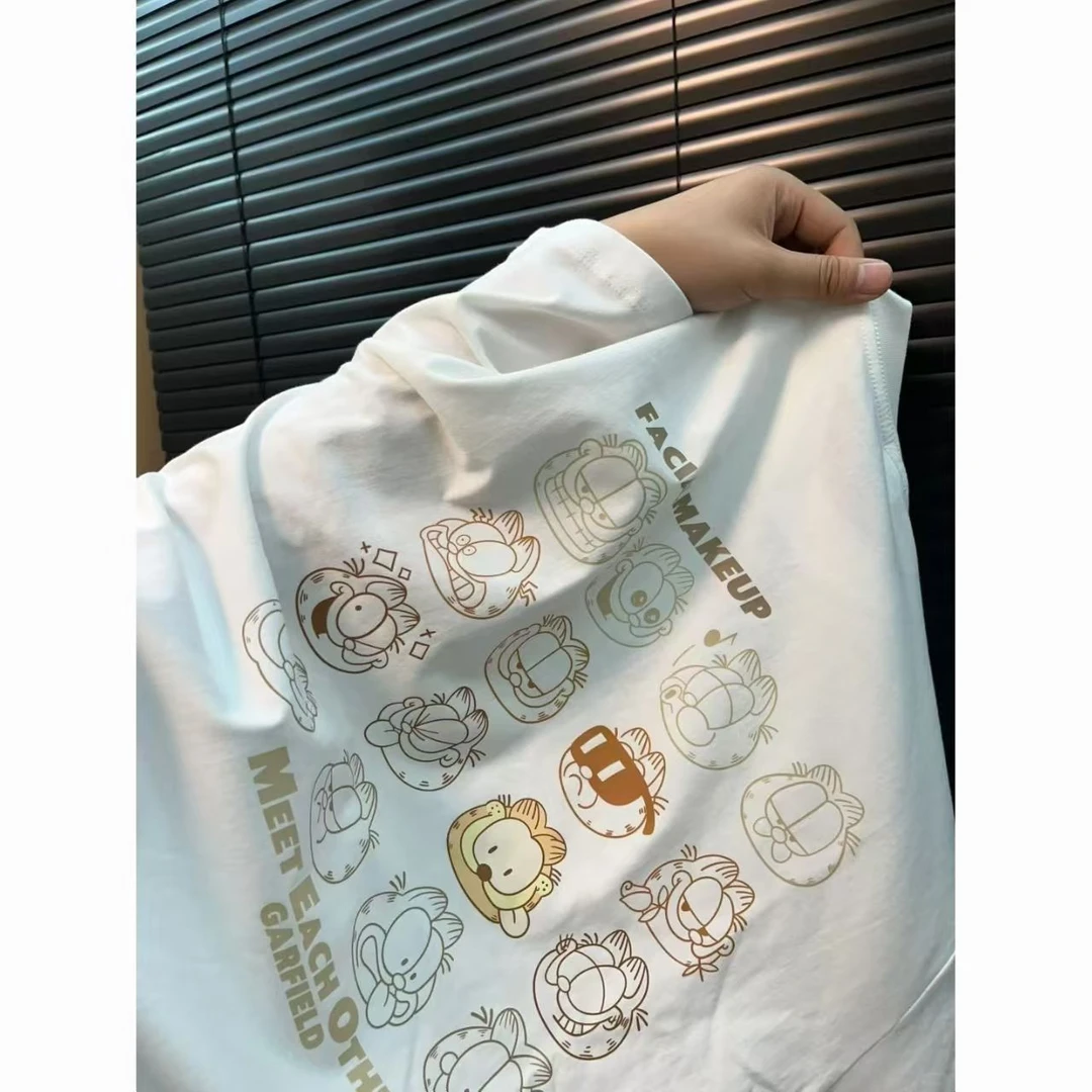 【高克重220g正肩款】前后加菲猫100%纯棉T恤短袖男女同款服饰搭配