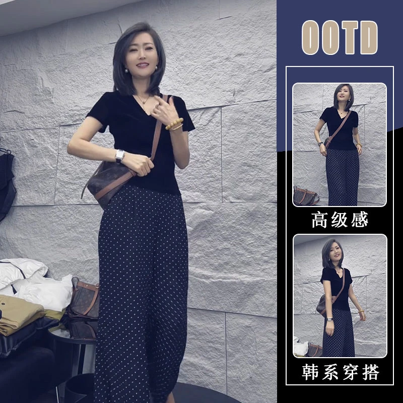 微胖穿搭一整套小个子显高显瘦短袖上衣休闲裤盐系轻熟两件套夏装
