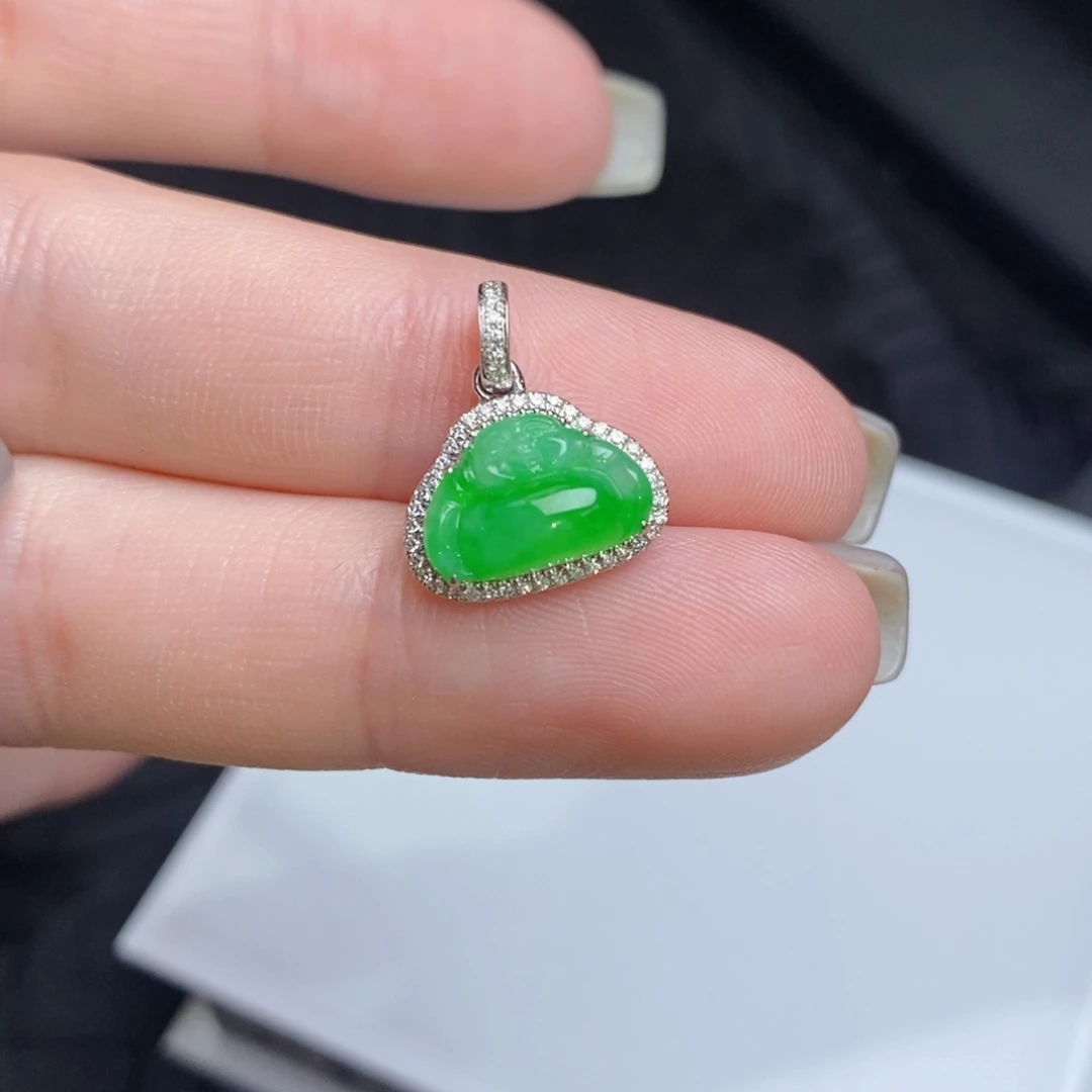 翡翠18K金镶嵌颈饰佛公小滴流挂坠