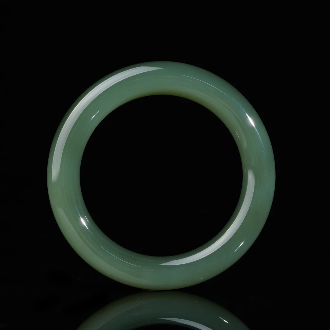 【鹿鸣】和田玉瓷蓝正圈手镯 圈口52-60 LM09 *7001*