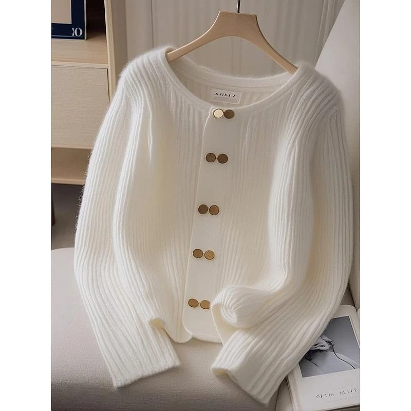 白色开衫毛衣外套女2025秋冬新款轻奢时尚百搭针织衫韩系上衣