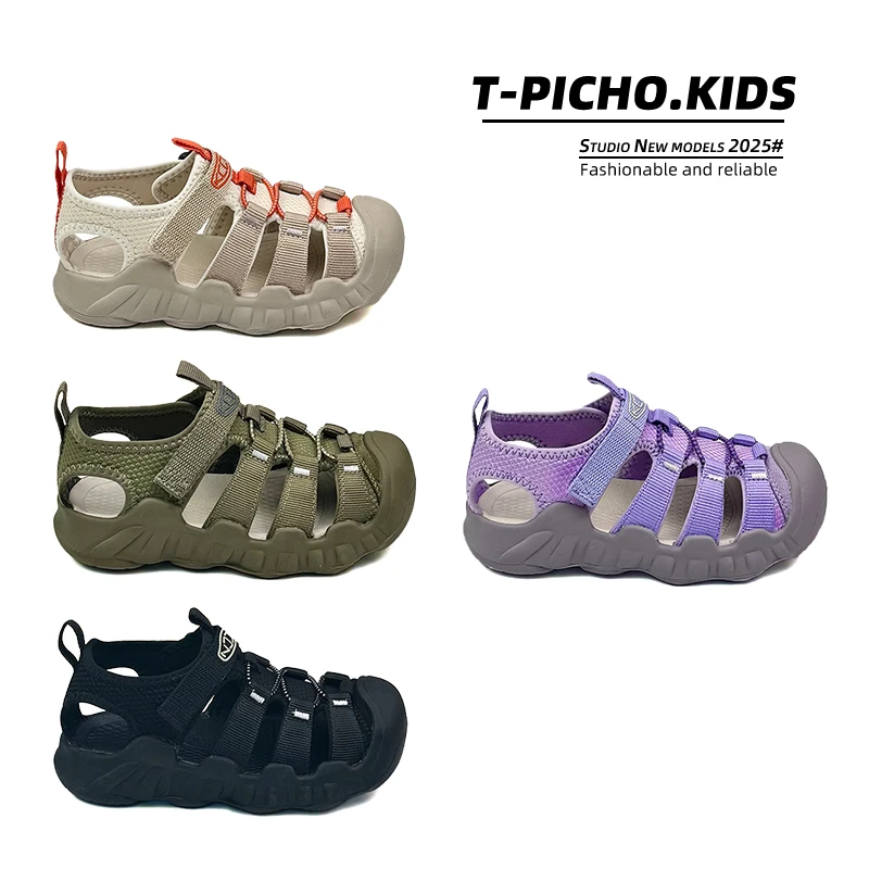 儿童包头凉鞋2025年夏季新款男童织带休闲鞋女童防滑沙滩鞋-2599