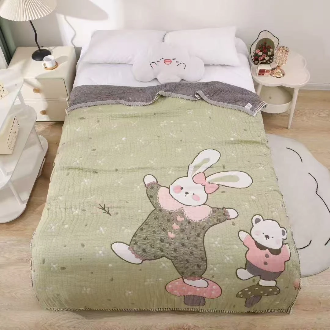 蘑菇小兔绿  150*200泡芙被升级多层柔软亲肤透气加厚双面