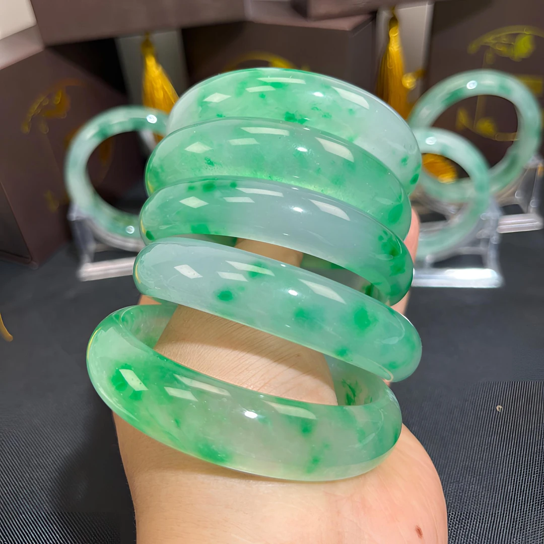 正品冰飘花手镯飘蓝花贵妇镯旺夫手镯冰透高冰美人镯飘绿美人镯