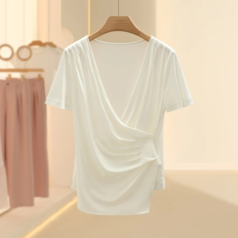 【ka】法式慵懒V领T恤修身时尚上衣2025夏季新款专柜撤柜女装