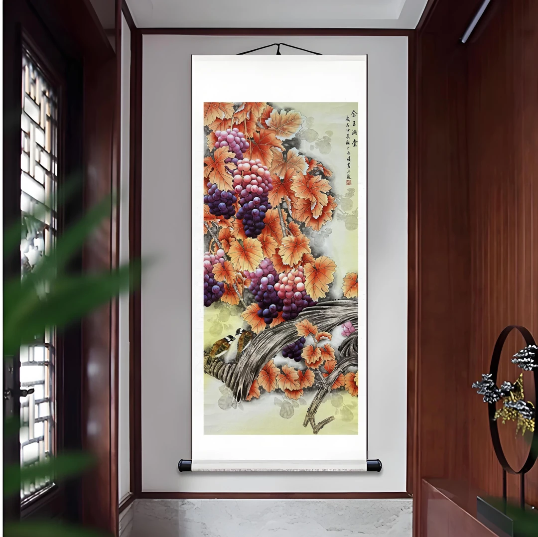 包邮《金玉满堂》中堂玄关画走廊画装饰画画心三尺软轴装裱