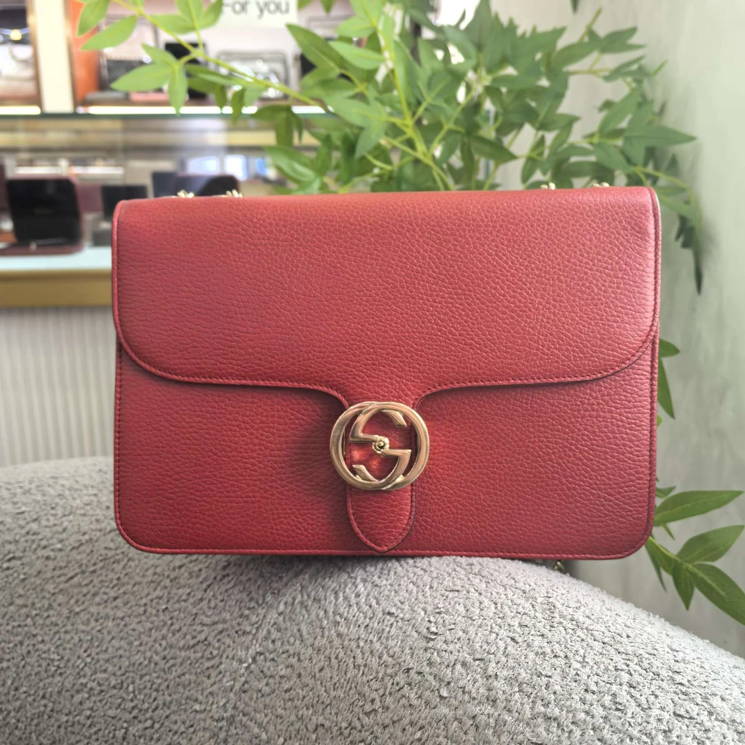 95新 GUCCI/古驰 古驰红金中号风琴邮差包 单肩包 11795080