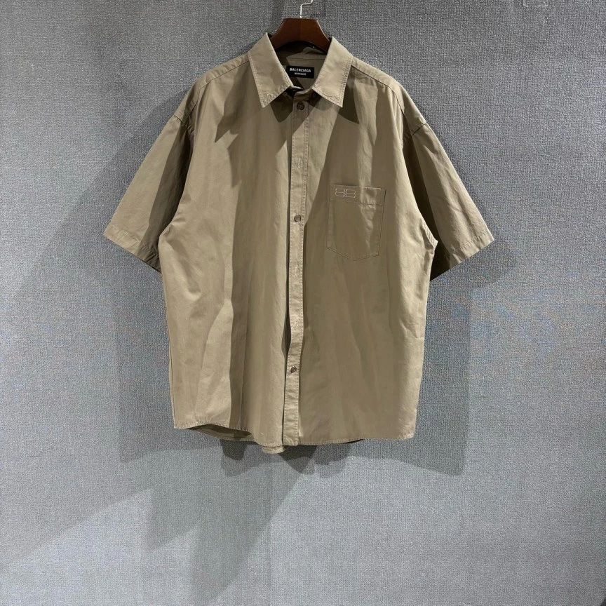 99新 Balenciaga/巴黎世家 双B刺绣logo蝙蝠短袖衬衫 38码/0536