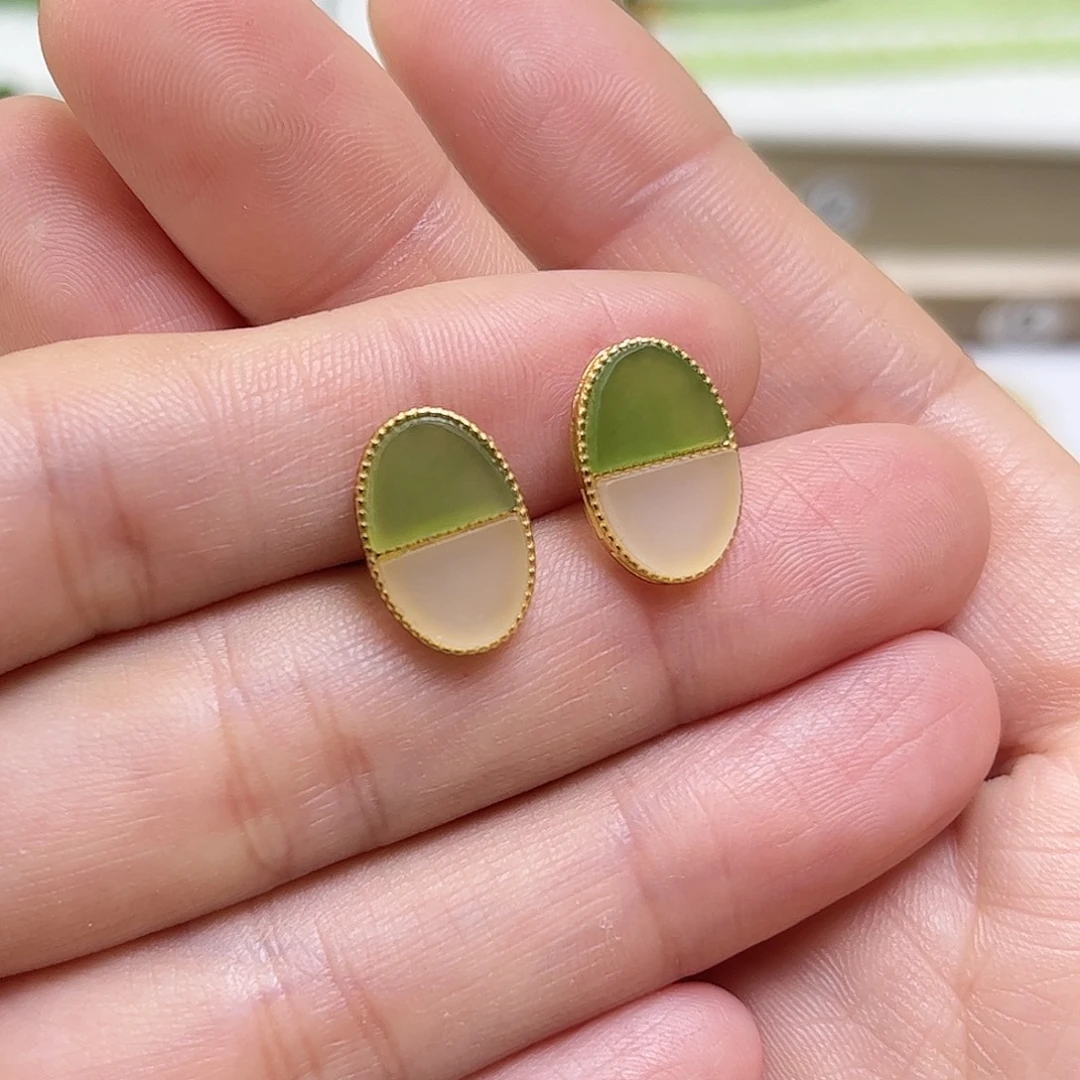 和田玉银S925镶嵌耳饰