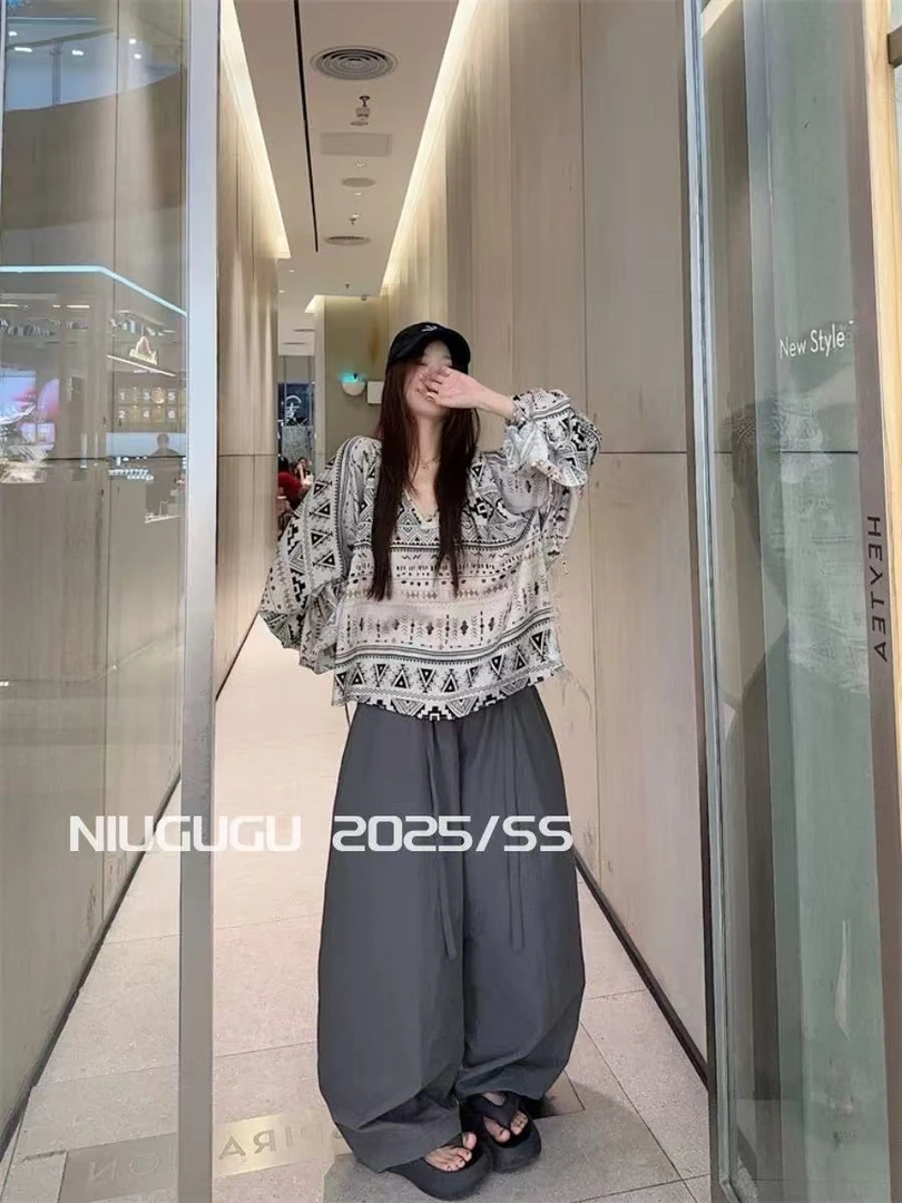 印染百搭印花长袖上衣薄款圆领外套衬衫夏季时尚套装6570