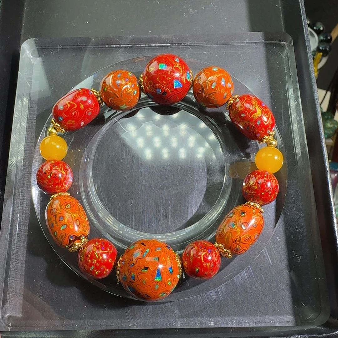 非遗大漆珠 卡1.5 橘红霞染