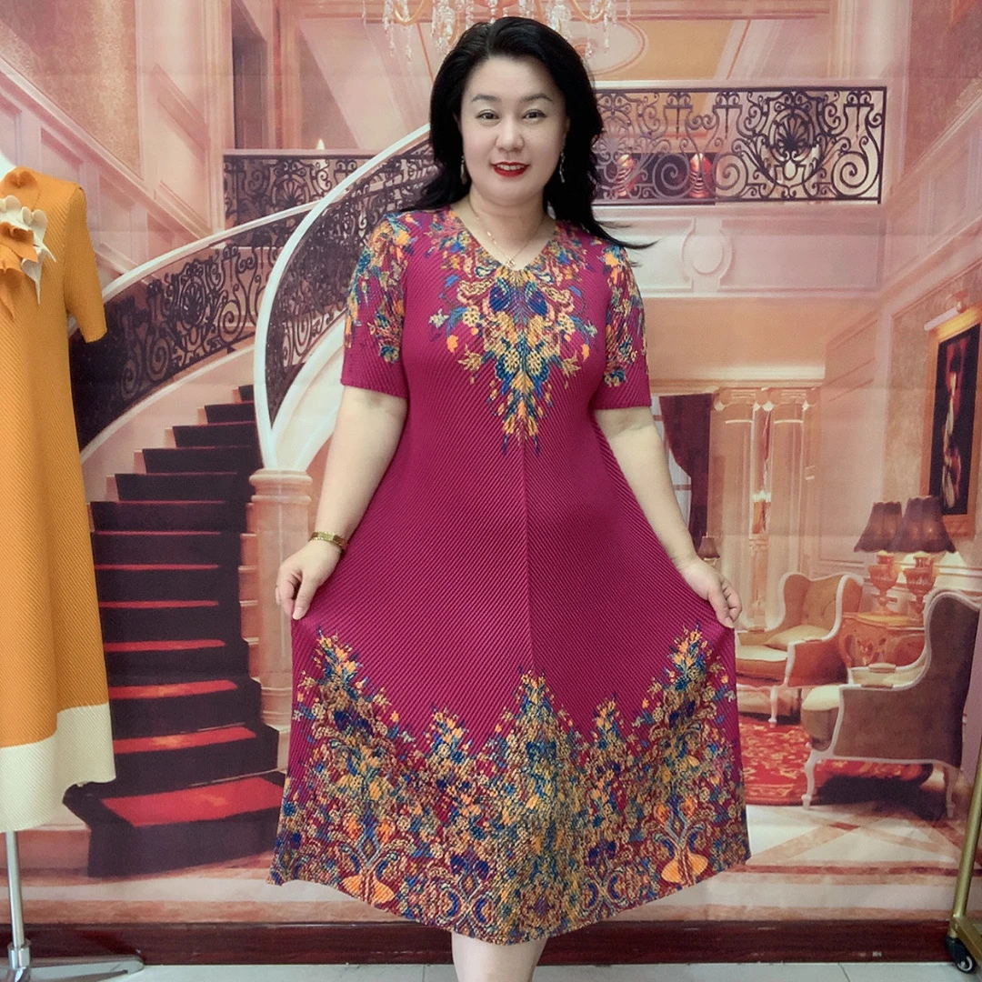 夏季新款宫廷花褶皱连衣裙