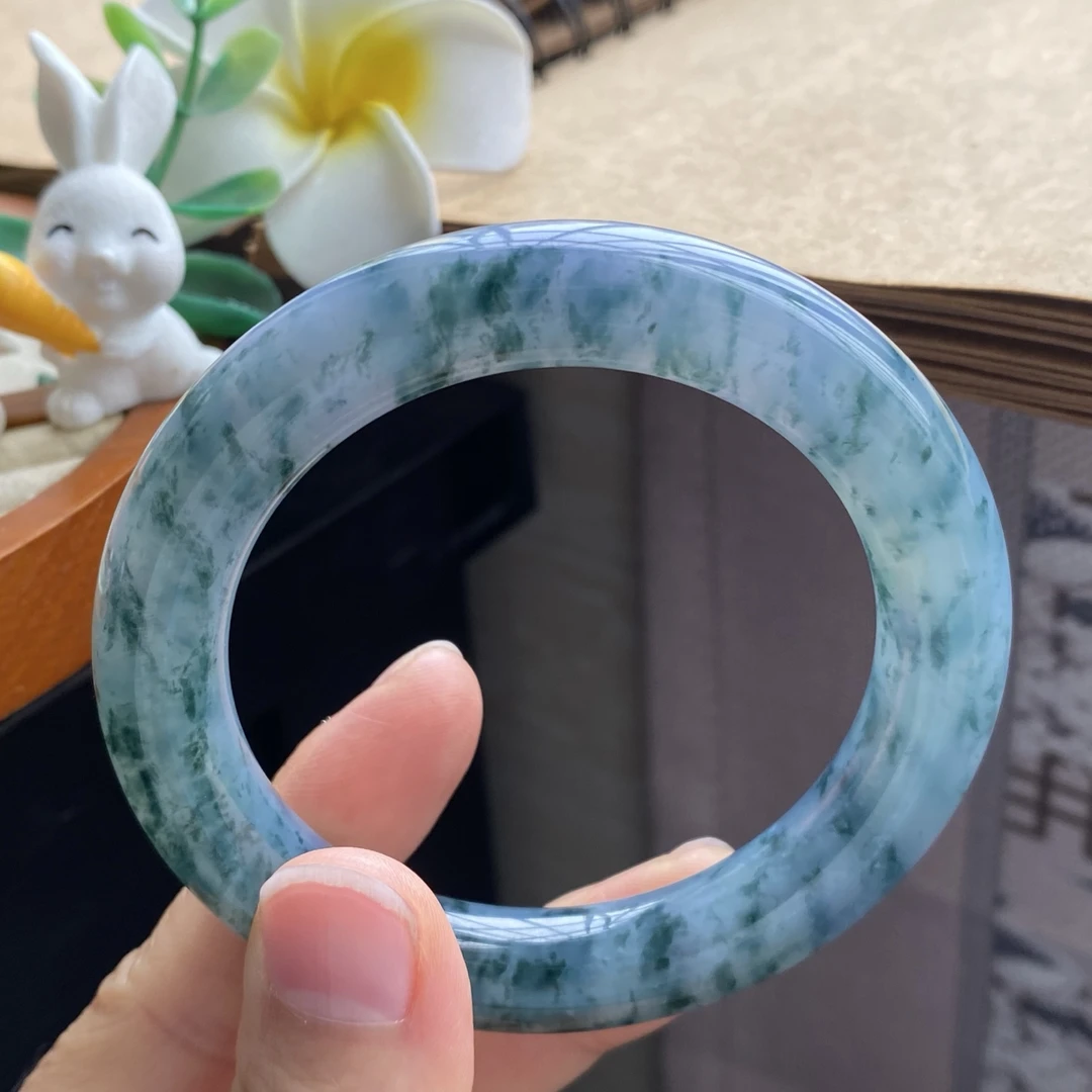 02.05批深邃飘花圆条288号55.3-10.9海藻飘花镯！天然翡翠手镯