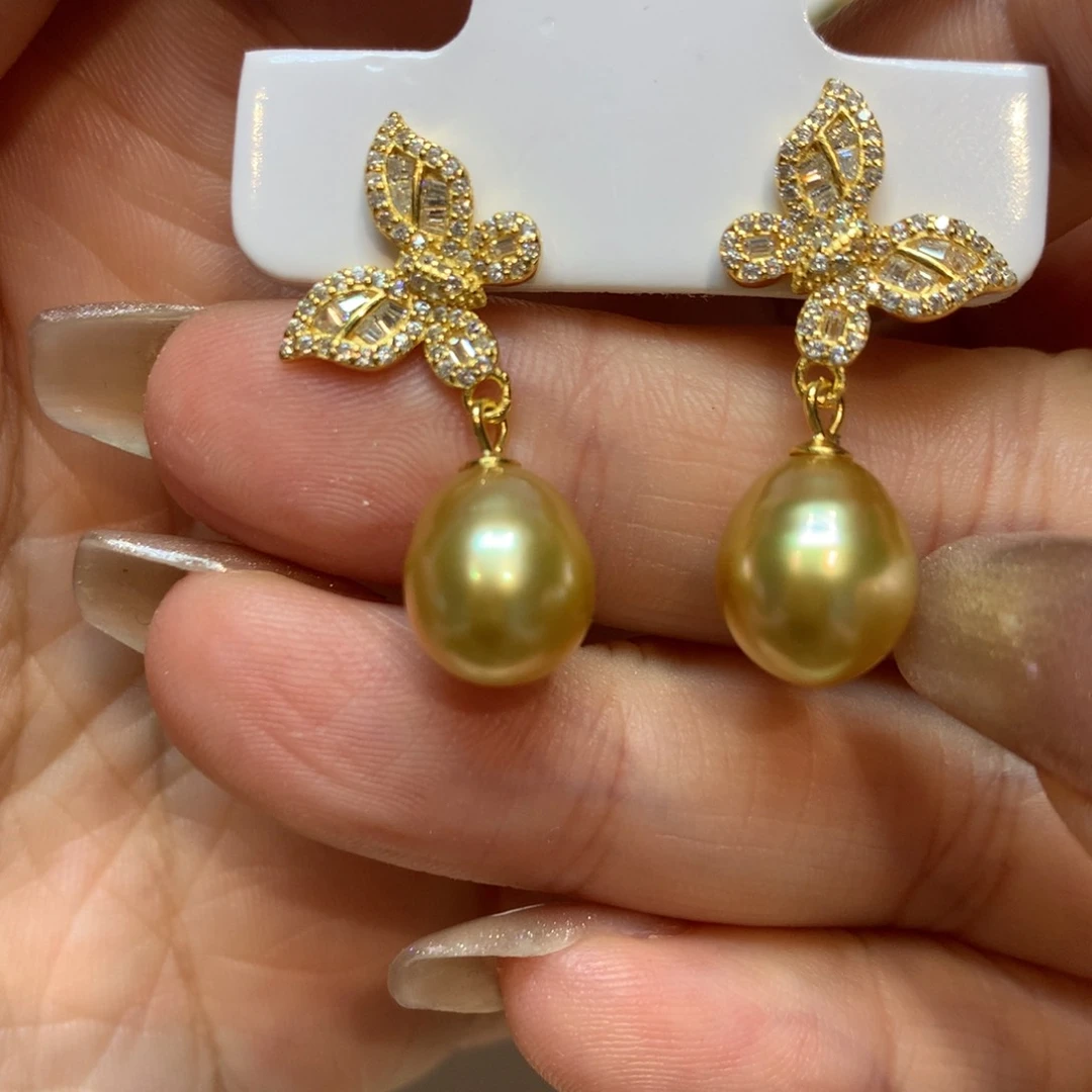 银S925镶嵌海水珍珠耳饰