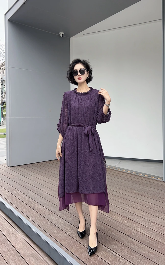 新款时尚花边领不规则连衣裙193#
