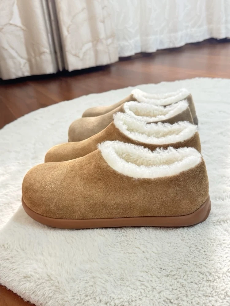 韩版包头拖纯色毛毛鞋浅口简约植鞣皮包头款毛绒低帮