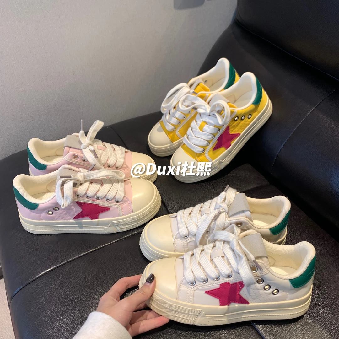 Duxi杜熙2025春秋新款星星板鞋雨伞布防水透气百搭减龄韩系