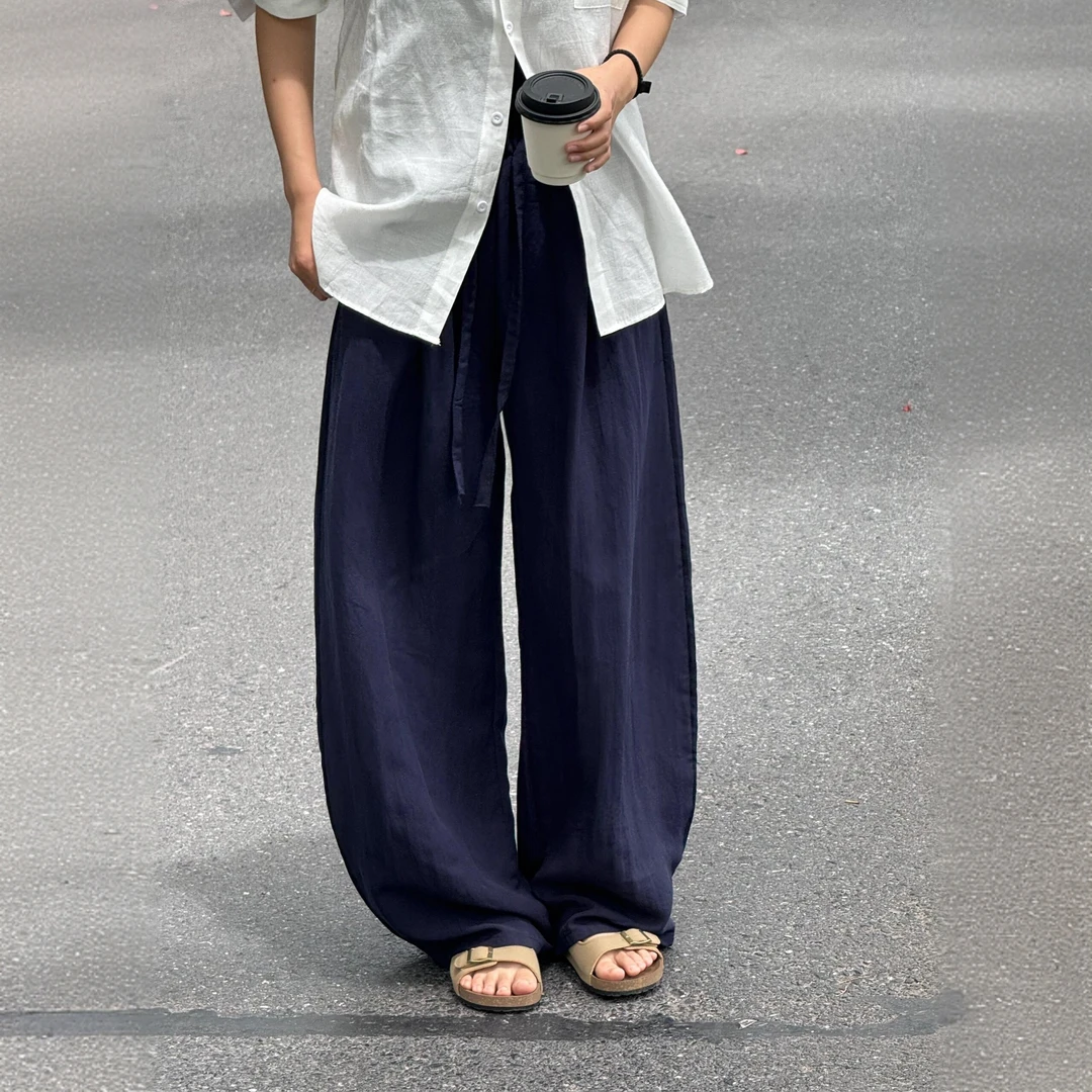 天丝亚麻气球裤2025夏季新款高腰宽松垂感素调松弛感阔腿休闲裤