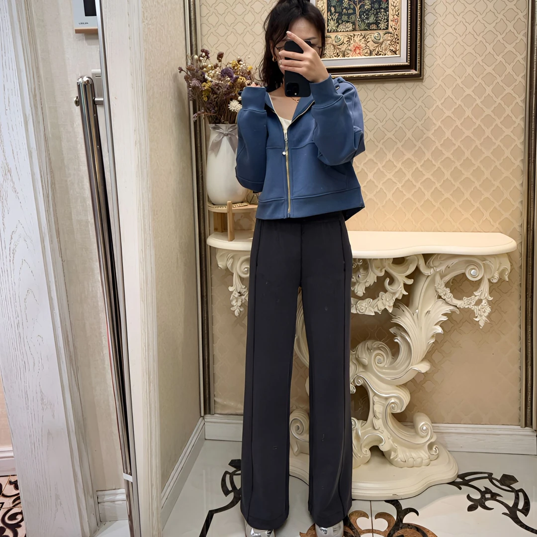 深灰色螺纹直筒神裤