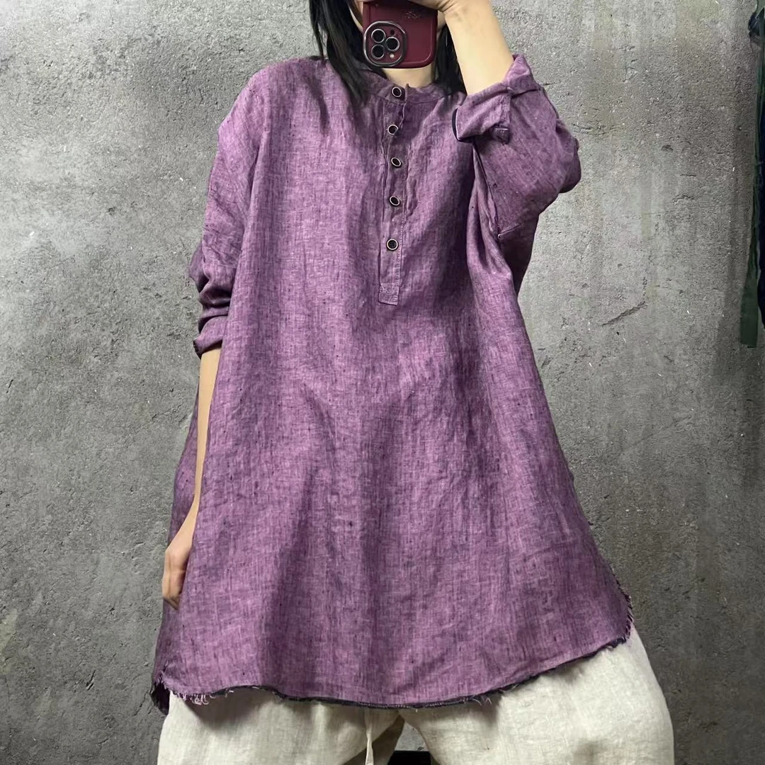 HH 55708 色织纯亚麻高品质包边中长款上衣（衣长82 胸围150）