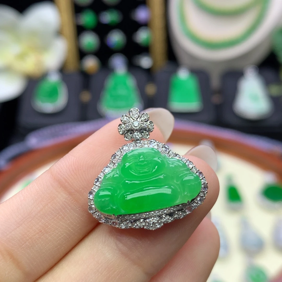 吊坠(不含链)18K金镶嵌翡翠