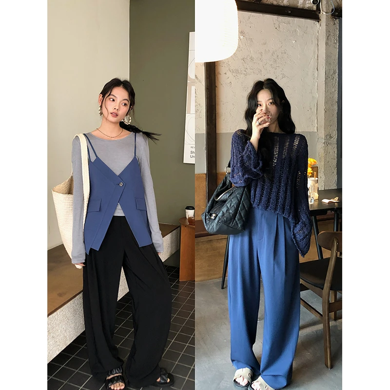 【3折断码 闭店福利】高腰西装休闲裤女直筒垂感慵懒阔腿拖地裤春