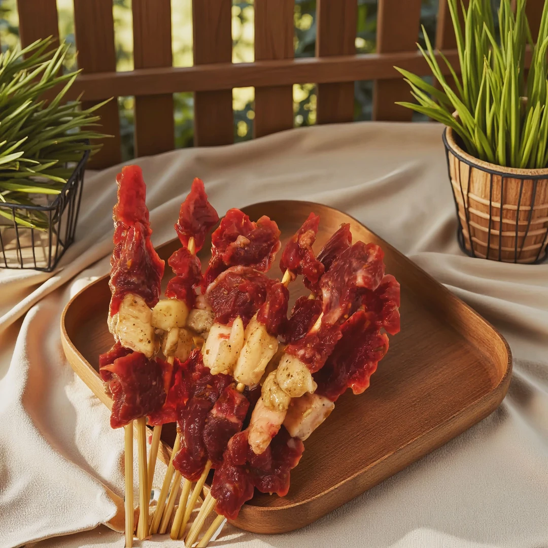 手工牛肉串云南烤肉食材适合露营烧烤家庭 50串