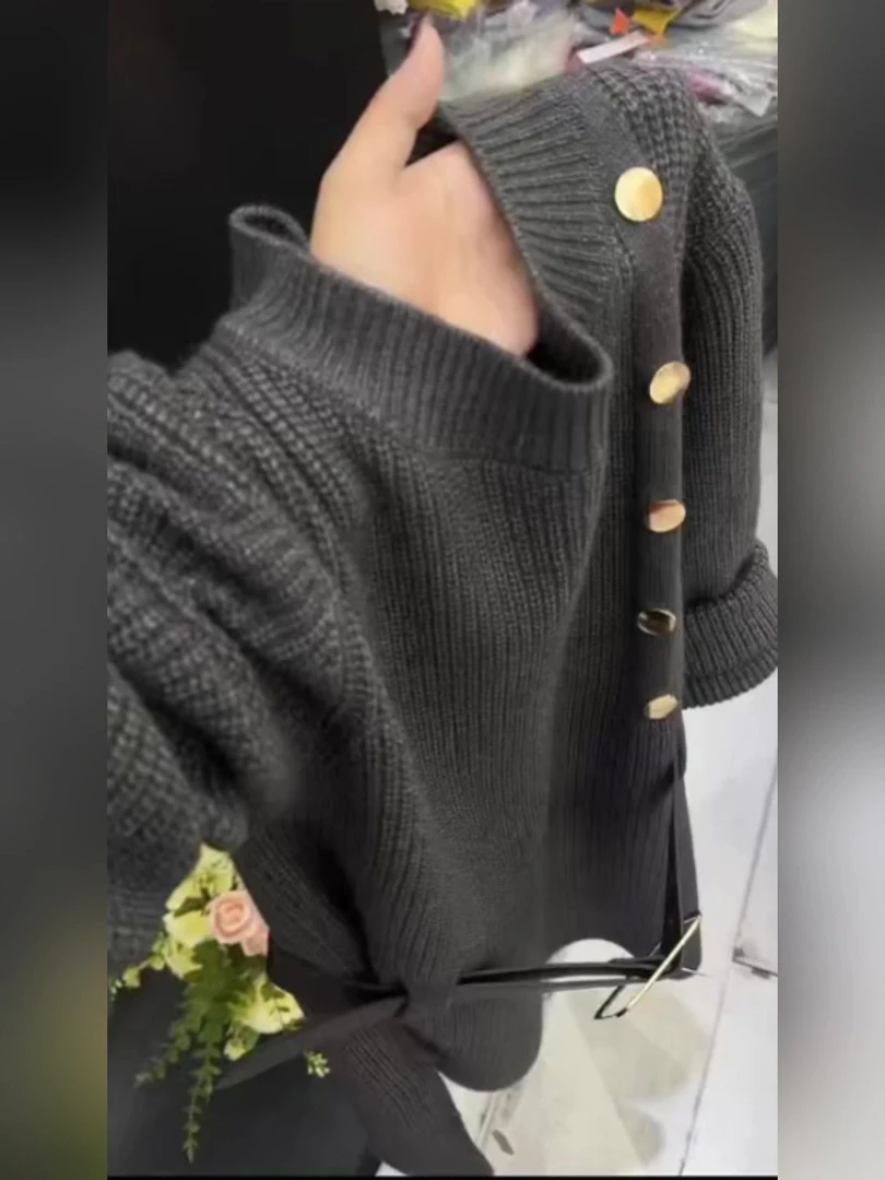 复古慵懒风高领针织衫女秋冬长袖百搭减龄洋气毛衣大码宽松外套