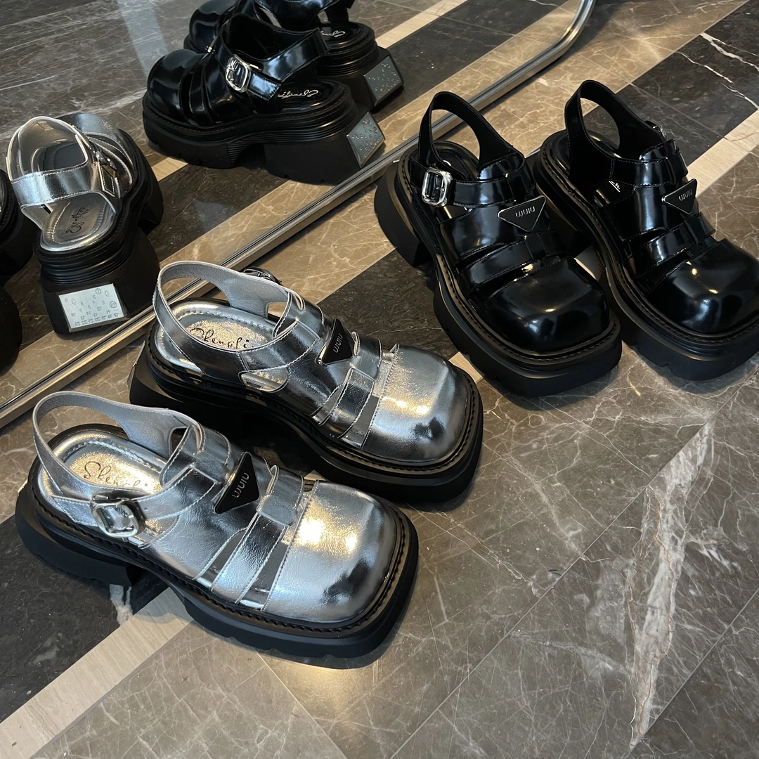 【HeiPa】安暖家潮ins凉鞋上新厚底黑色银色玛丽珍百搭夏季时XDXM31