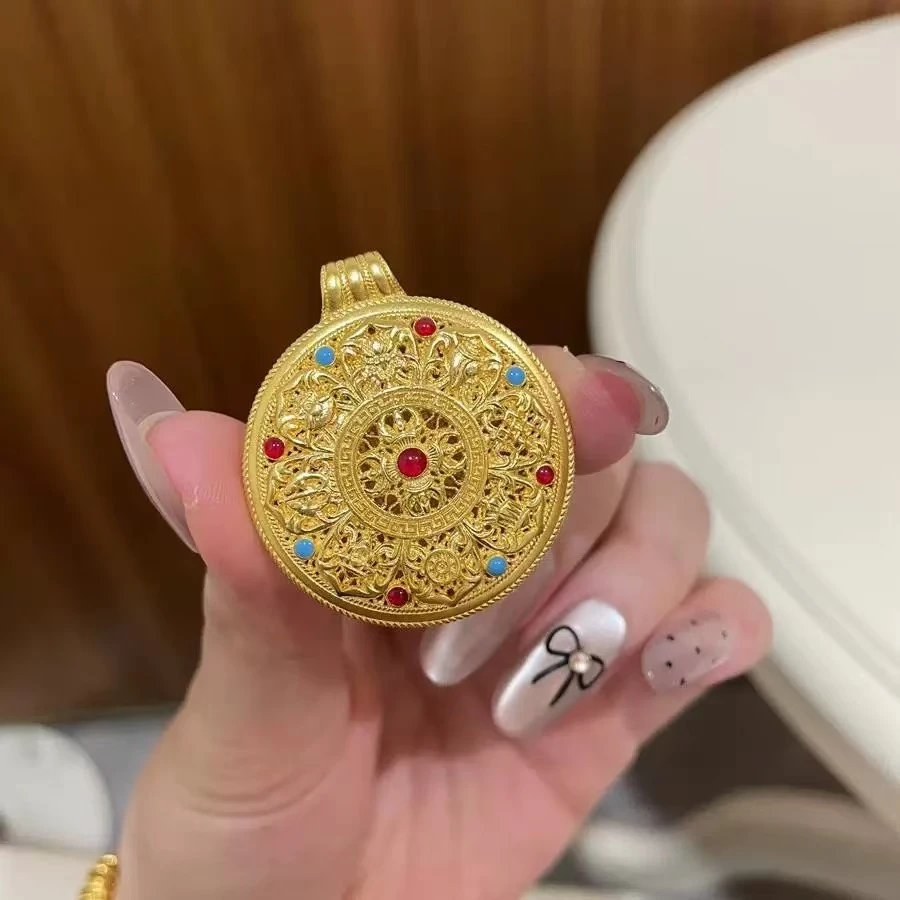 足金999古法八宝罗盘水贝黄金吊坠镂空珐琅国风圆满按克卖