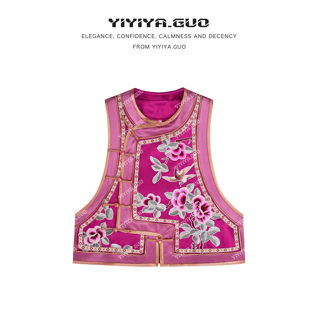 yiyiya.Guo艺艺吖【花期如约】圆领刺绣盘扣斜开襟马甲080048SS52