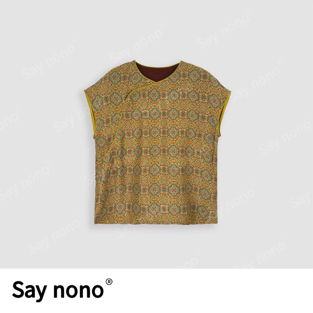 懒猫nono│Saynono时尚气质新中式国风印花圆领百搭上衣H0873X