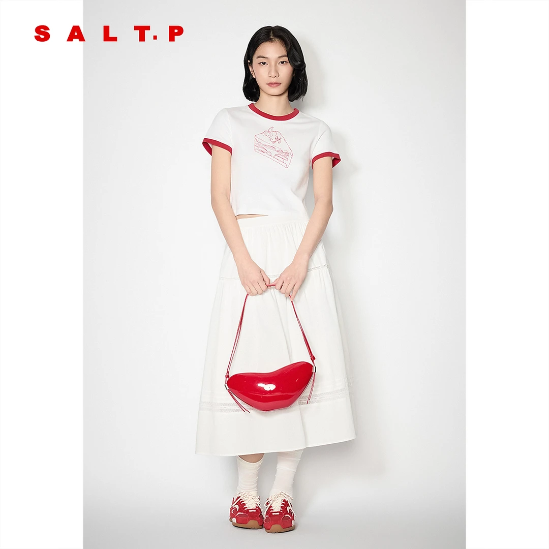 SALT.P可颜休闲简约白色松弛感蛋糕裙2025夏季新款半身裙