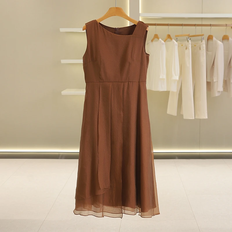 B341-【歌】松弛感斜领无袖收腰减龄连衣裙#ZGE57L081