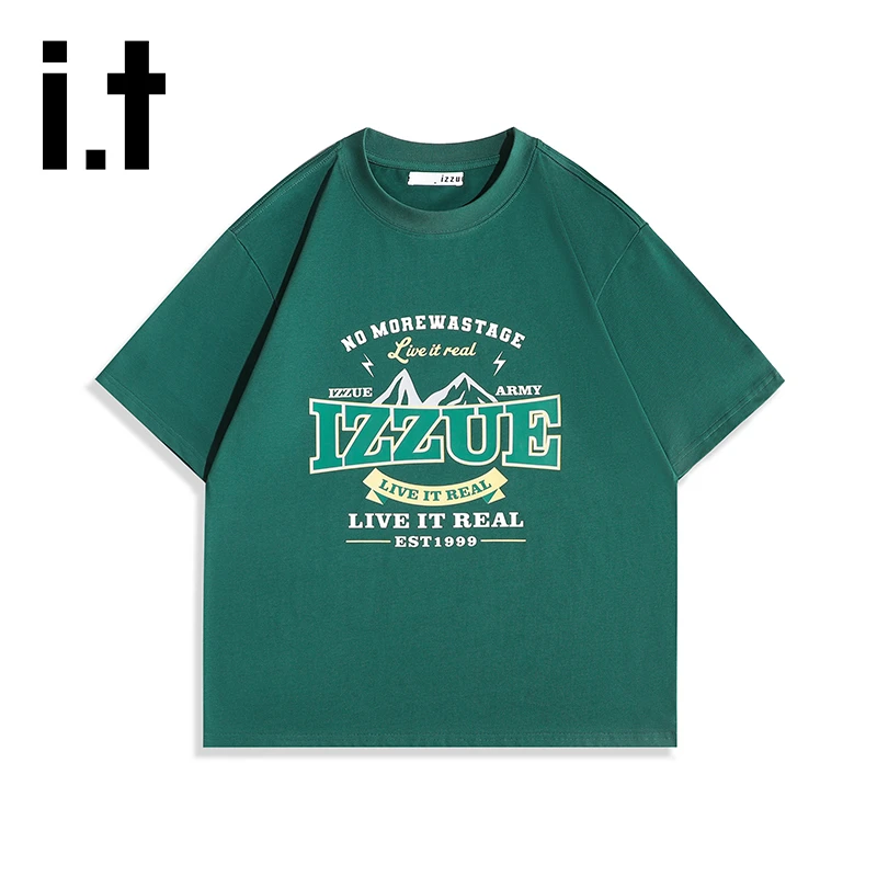 it izzue美式高街潮牌印花短袖男女同款夏季宽松百搭纯棉圆领T恤