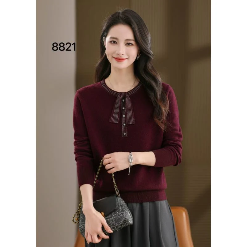 【丹妙丽】毛衣女秋冬新款圆领宽松显瘦大码长袖打底衫全羊毛上衣