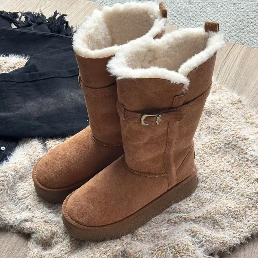 【HISHIYU】 2308舒适时尚休闲女士冬季加绒中筒雪地靴