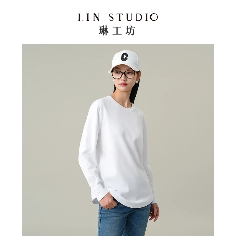 【棉】琳工坊“悬黎”白色T恤宽松百搭圆领休闲通勤时尚唐琳设计师