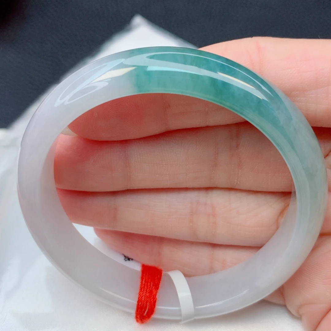 翡翠未镶嵌手镯53.6圈 细糯化水墨画半山水意境