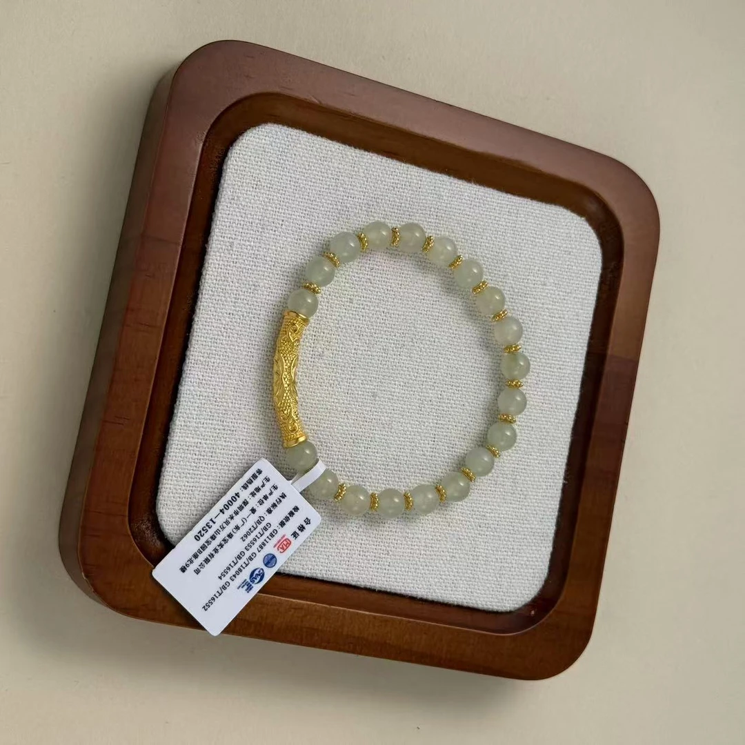 心心珠宝甄选 足金999镶嵌 玉润金芒手串（金重1g多退少补）-H636