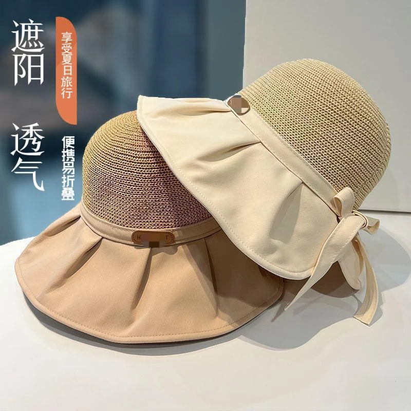 大帽檐遮脸渔夫帽女夏天遮阳帽韩版百搭出游防晒草编太阳帽子薄款