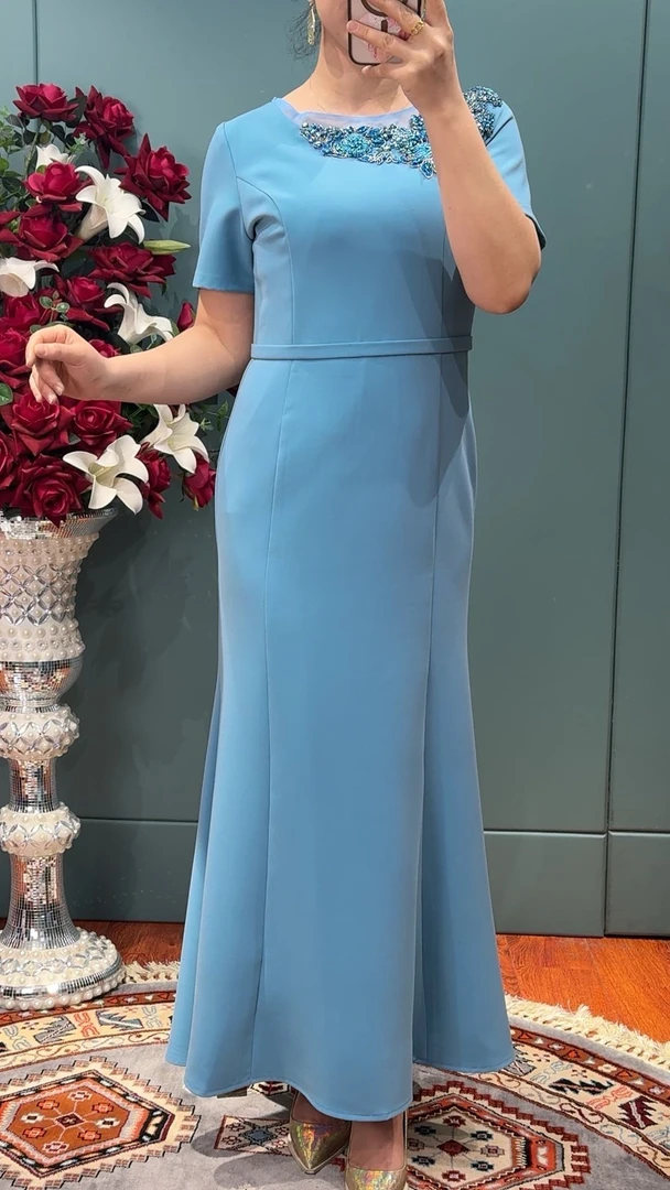 subinaz礼服通用长裙花朵纯色设计师敬酒服优雅晚礼服宴会女装