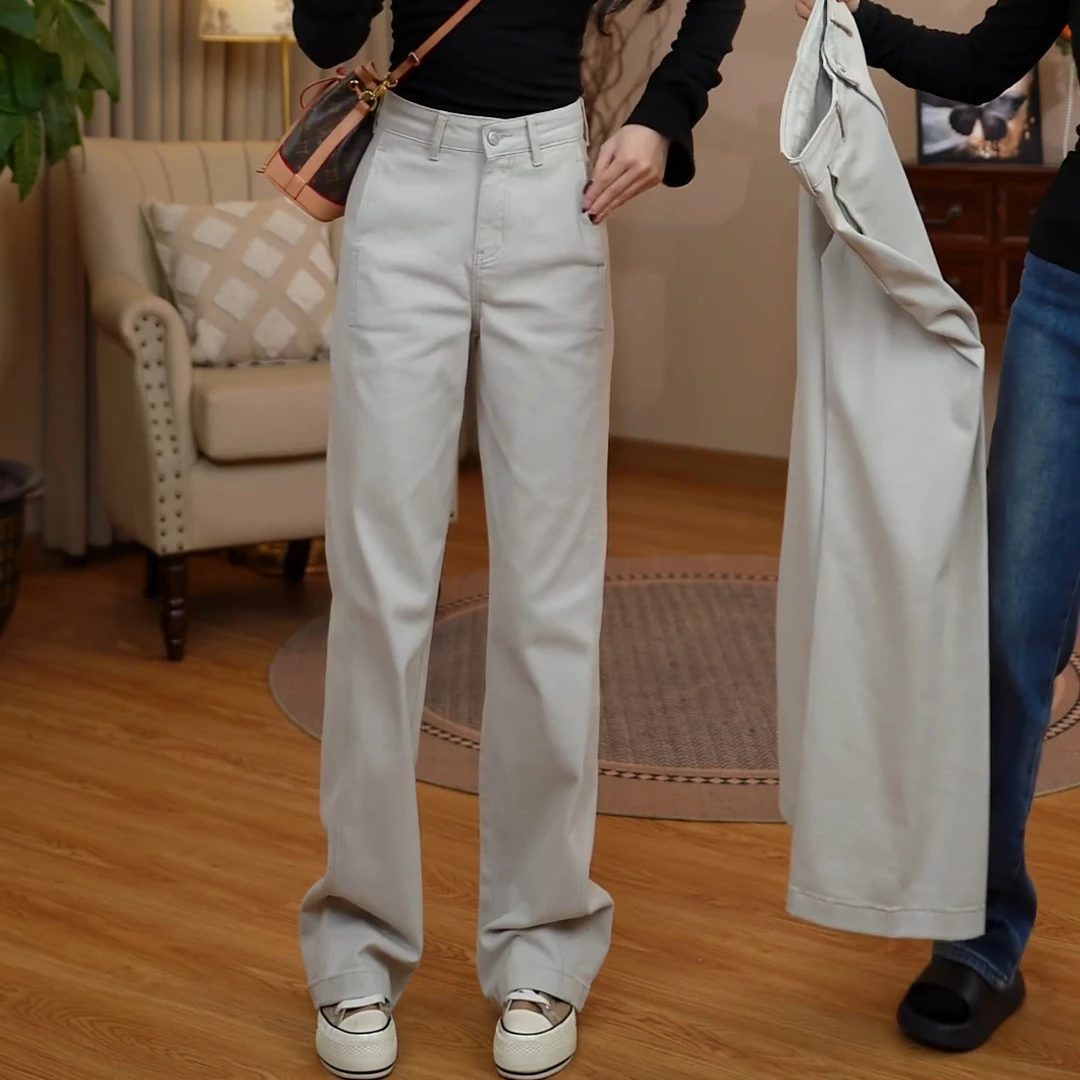 白灰色-2025春季新款高级窄版直筒牛仔裤LK2501503
