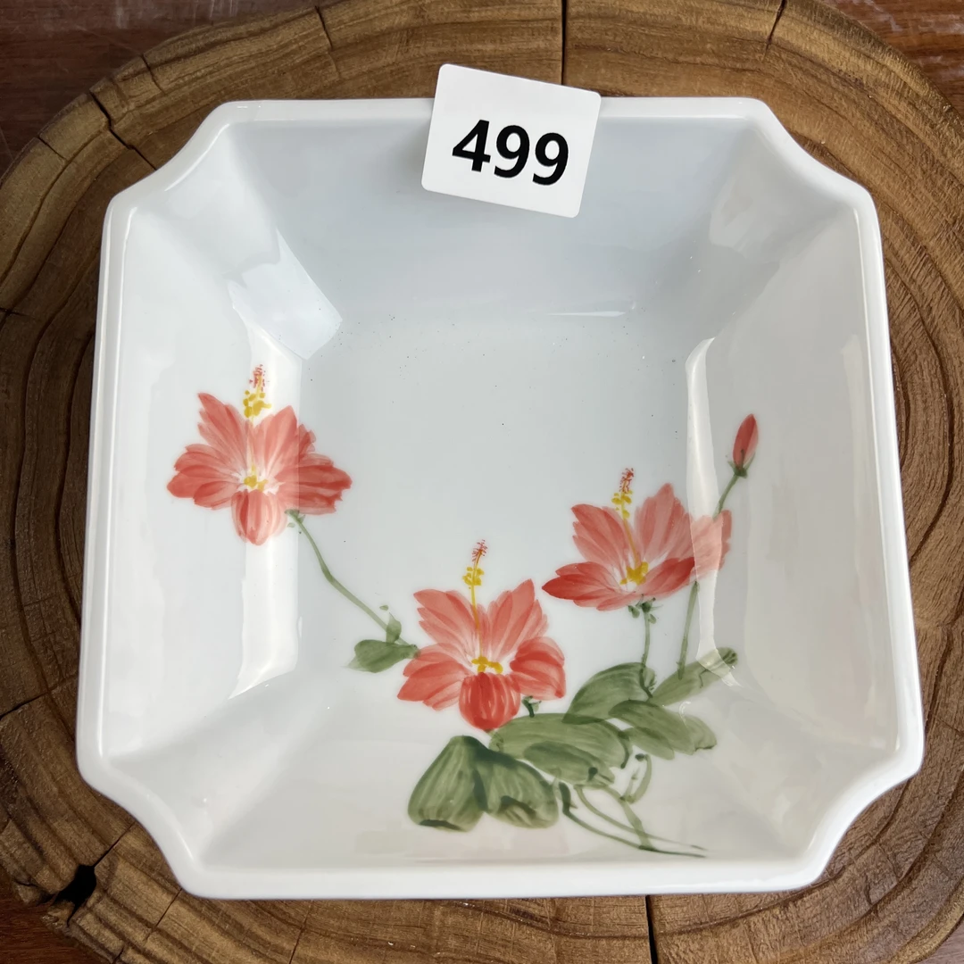 景德镇手绘釉中彩（食品级）方斗499盘子陶瓷