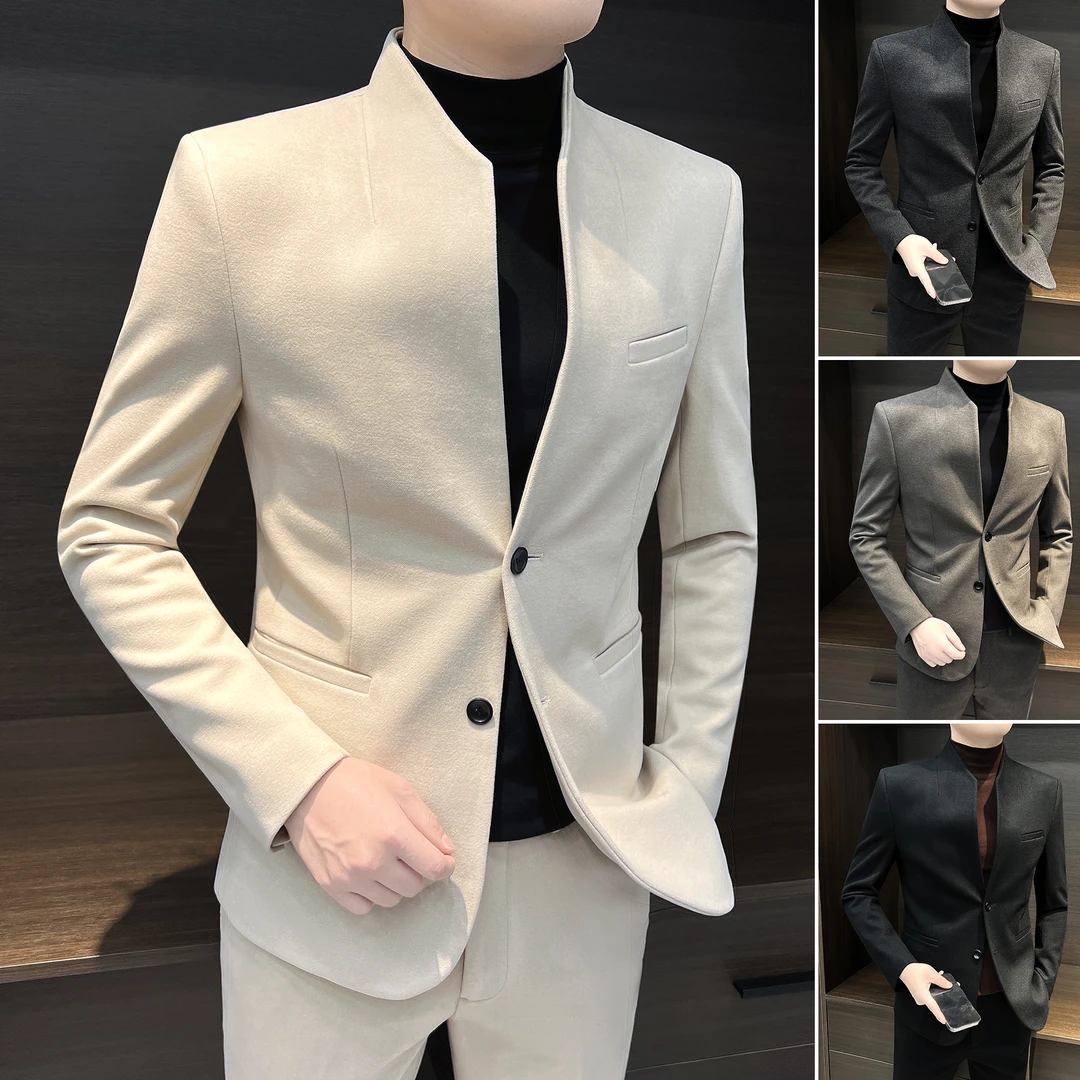 新中式立领西装外套男秋季高级感痞帅英伦风男装中山装男士小西服