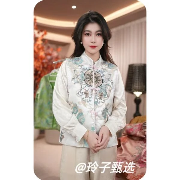 新中式重工刺绣马甲外套女2025春季新款国风复古唐装盘扣提花坎肩