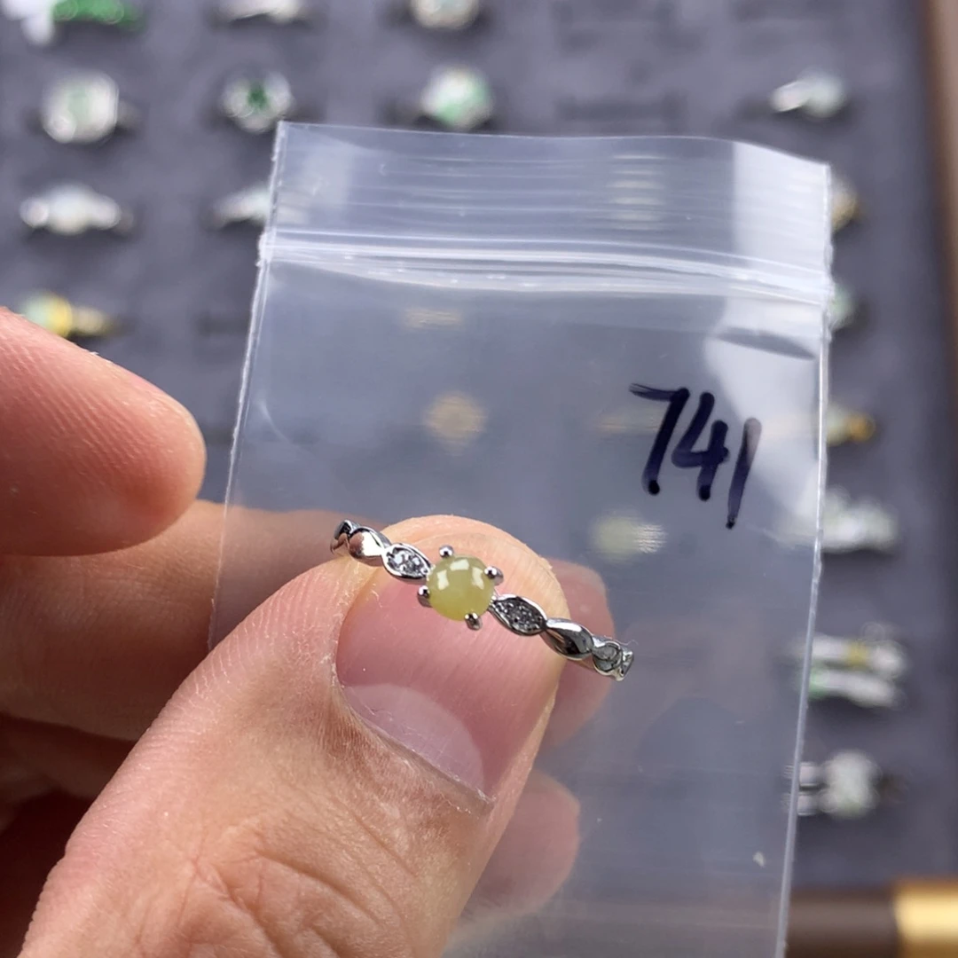 翡翠银S925镀金镶嵌戒指741