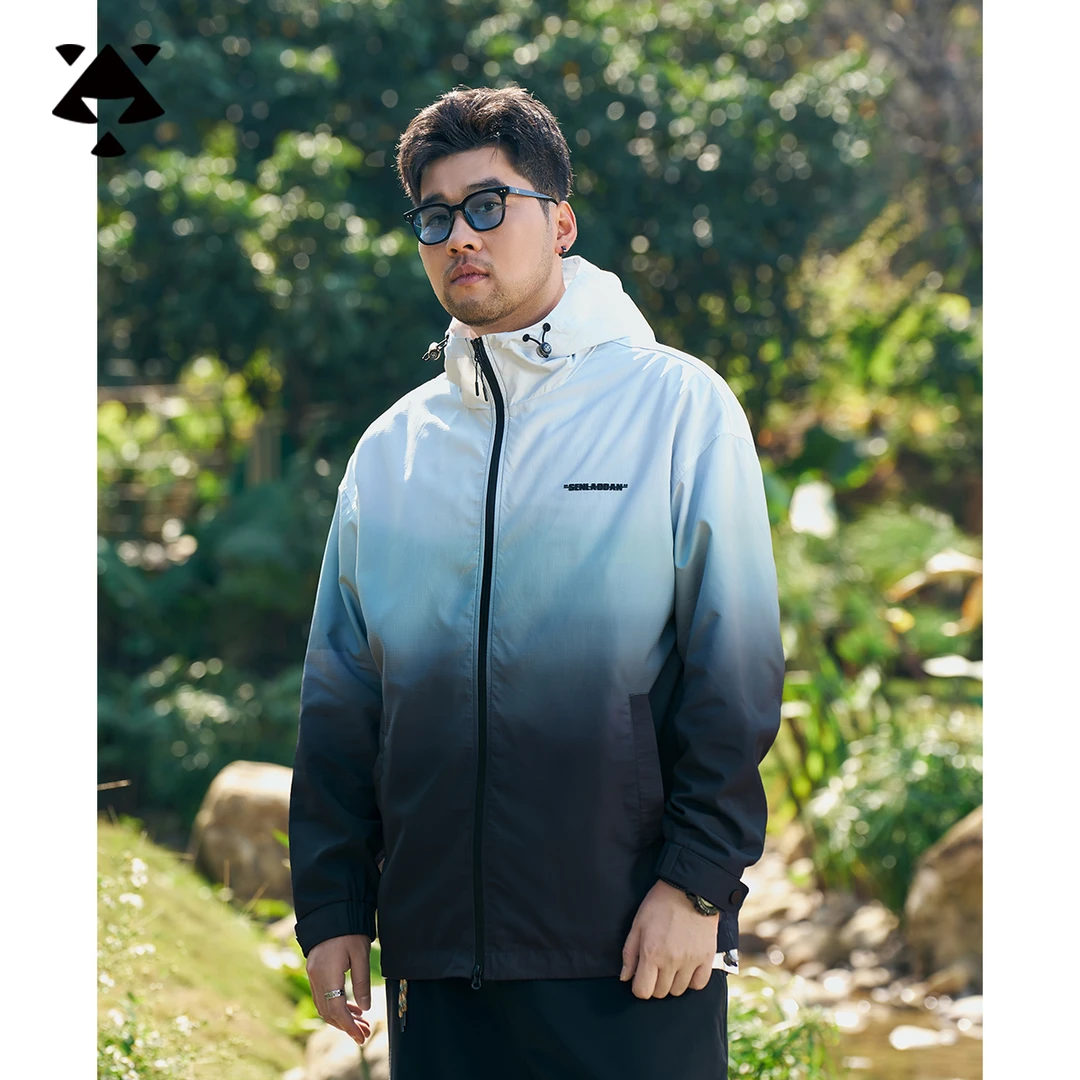 【扎染渐变】黑劲胖子大码男装春季双层夹克防风休闲显瘦连帽外套